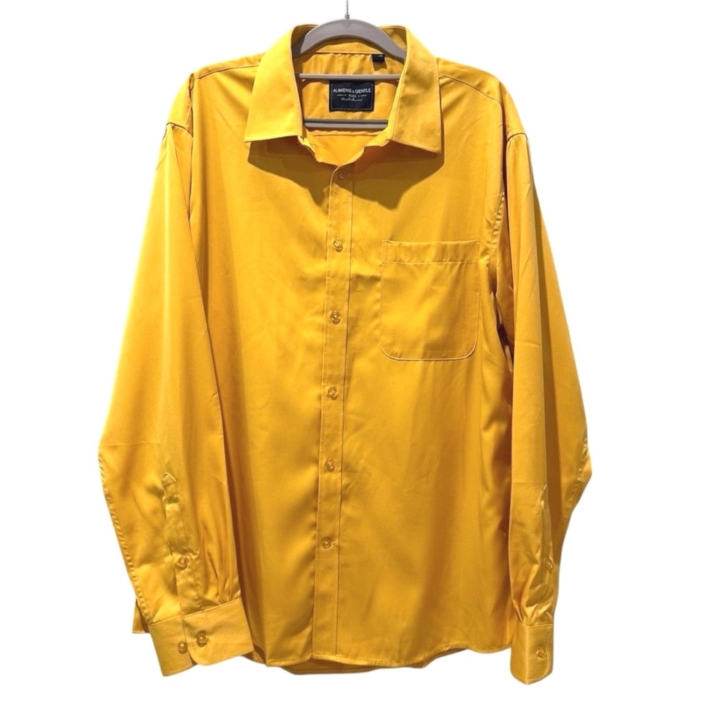 Alimens & Gentle Button Down Shirt Yellow Wrinkle-Resistant Flex Mens Large
